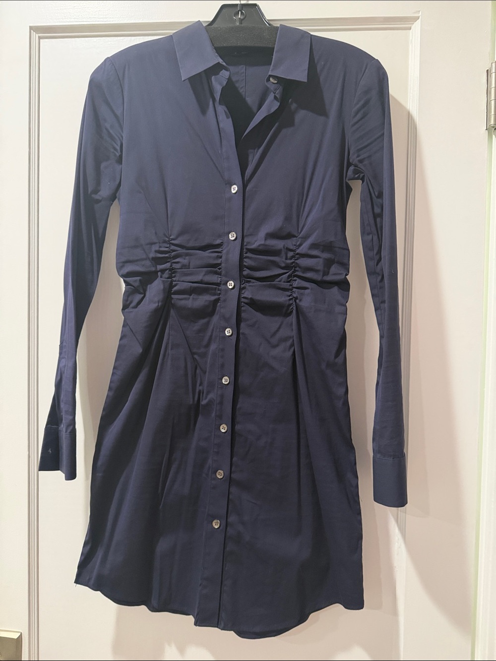 Theory Navy Long-Sleeve Button Shirt Dress